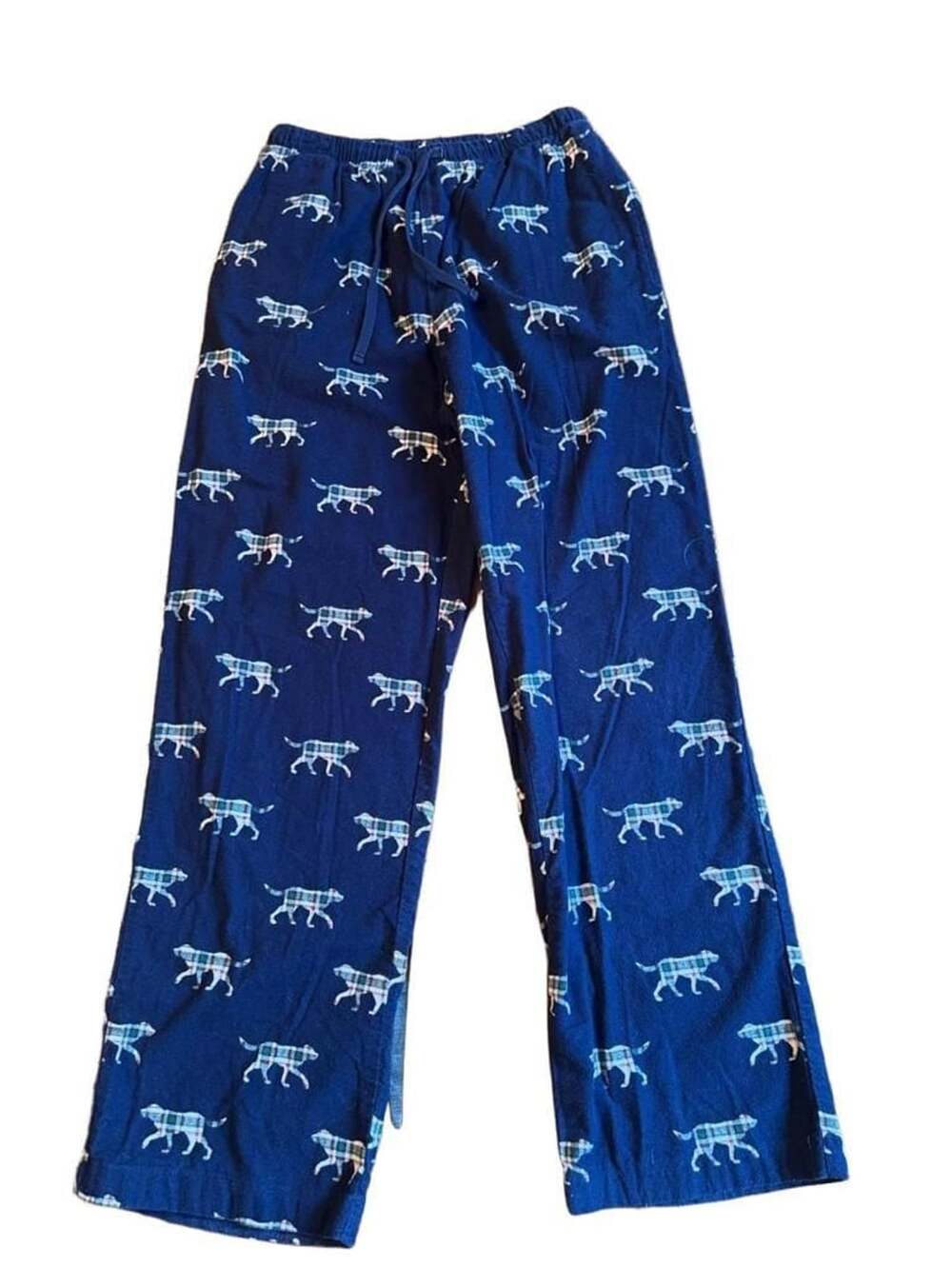 L.L. Bean Flannel Pajama Pants adult Size XS Reg Navy Blue Tartan Dog h1483